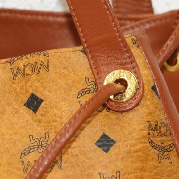 MCM Drawstring Visetos Canvas Leather Shoulder Bag - - Picture 7 of 15